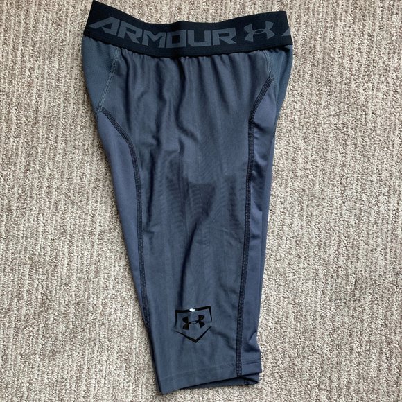 Men's Small Under Armour Heatgear Baseball Compression Sliding Shorts Gray Black - Picture 4 of 4